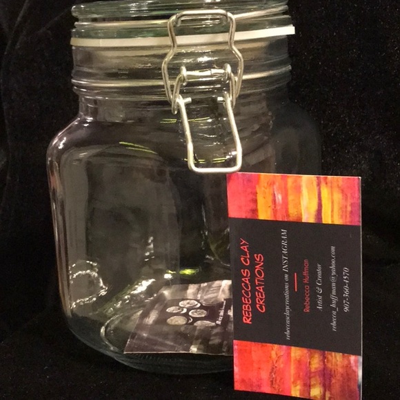 Large Glass jar w/gIow-dark polymer clay accents - Picture 3 of 3